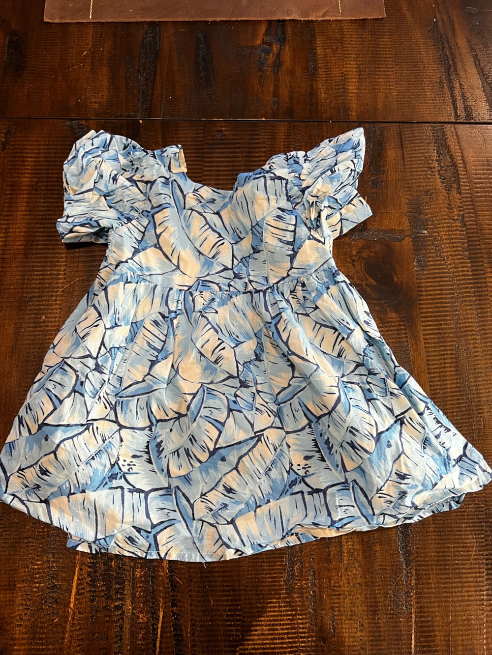 Janie and Jack Light Blue Navy Leaf Ruffle Dress
